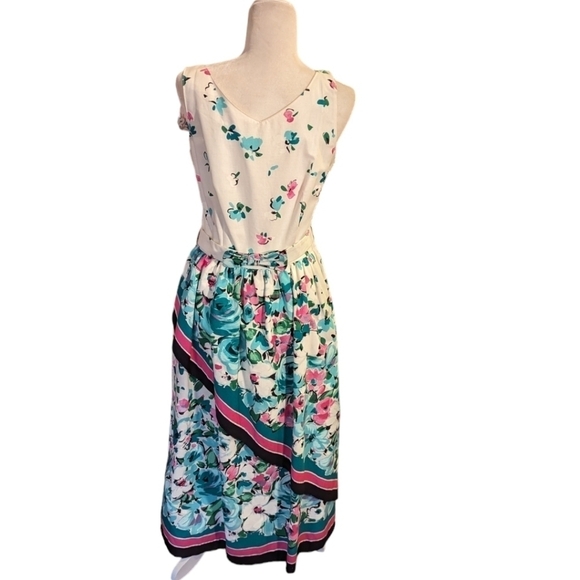 New Vtg. Lanz Dress cotton white pastel floral midi Coquette bow detail NWT Sz 6 - Picture 2 of 14